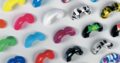 赤、青、黄色などの単色から、複数の色が混ざったマーブル模様まで、デザイン豊富なカスタムマウスガードのコレクション